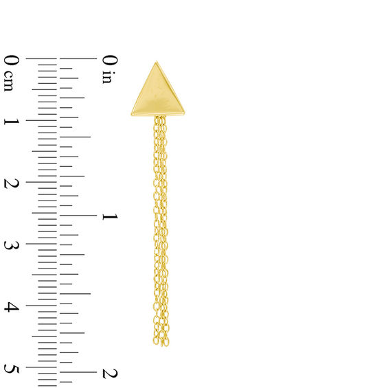 Triangle Stud Earrings with Chain Dangle in 10K Gold