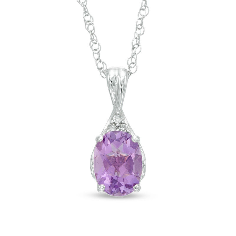 Main Image 1 of Oval Amethyst and Diamond Accent Pendant in Sterling Silver