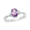 Thumbnail Image 1 of Oval Amethyst and Diamond Accent Tri-Sides Ring in Sterling Silver