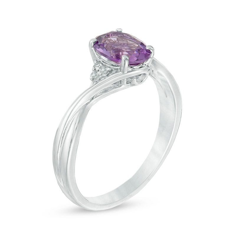 Main Image 2 of Oval Amethyst and Diamond Accent Tri-Sides Ring in Sterling Silver