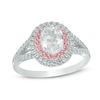Thumbnail Image 1 of Oval Lab-Created White and Pink Sapphire Double Frame Ring in Sterling Silver with 14K Rose Gold Plate