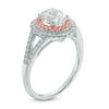 Thumbnail Image 2 of Oval Lab-Created White and Pink Sapphire Double Frame Ring in Sterling Silver with 14K Rose Gold Plate