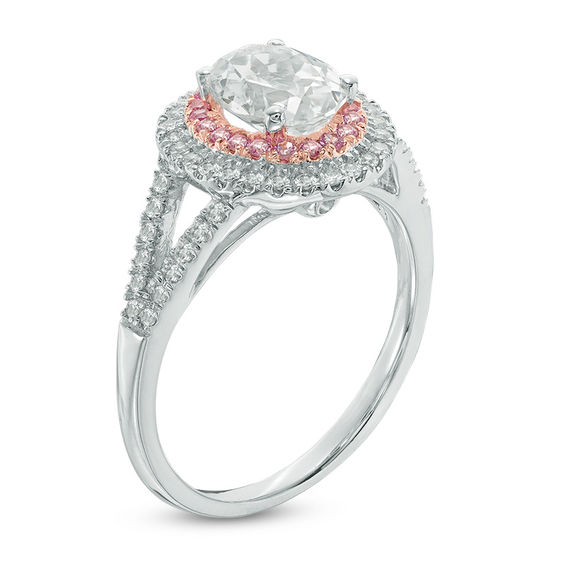 Oval Lab-Created White and Pink Sapphire Double Frame Ring in Sterling Silver with 14K Rose Gold Plate