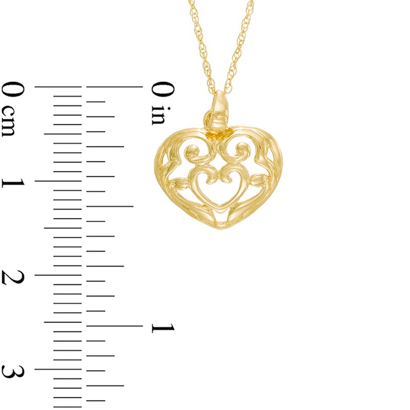 Main Image 2 of Scroll Heart Pendant in 10K Gold