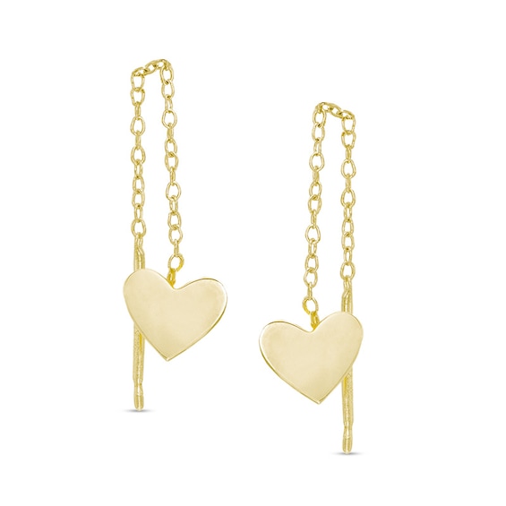 Heart Chain Threader Drop Earrings in 10K Gold