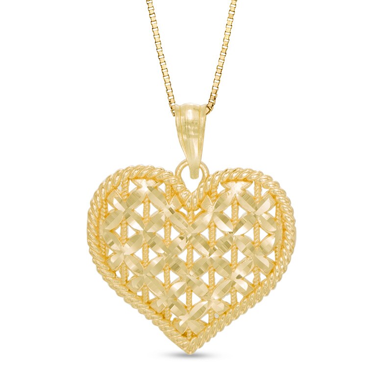 Main Image 1 of Rope Frame Lattice Heart Pendant in 10K Gold