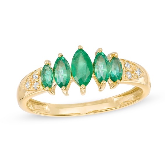 Marquise Emerald and Diamond Accent Five Stone Ring in 10K Gold | Zales