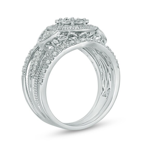 1/2 CT. T.W. Composite Diamond Frame Vintage-Style Bridal Set in 10K White Gold 1/2 CT. T.W. Composite Diamond Frame Vintage-Style Bridal Set in 10K White Gold