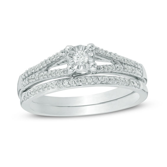 1/5 CT. T.w. Diamond Split Shank Bridal Set in 10K White Gold