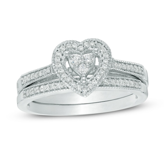 1/5 CT. T.w. Diamond Composite Heart Frame Bridal Set in Sterling Silver
