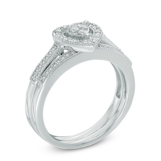 1/5 CT. T.w. Diamond Composite Heart Frame Bridal Set in Sterling Silver