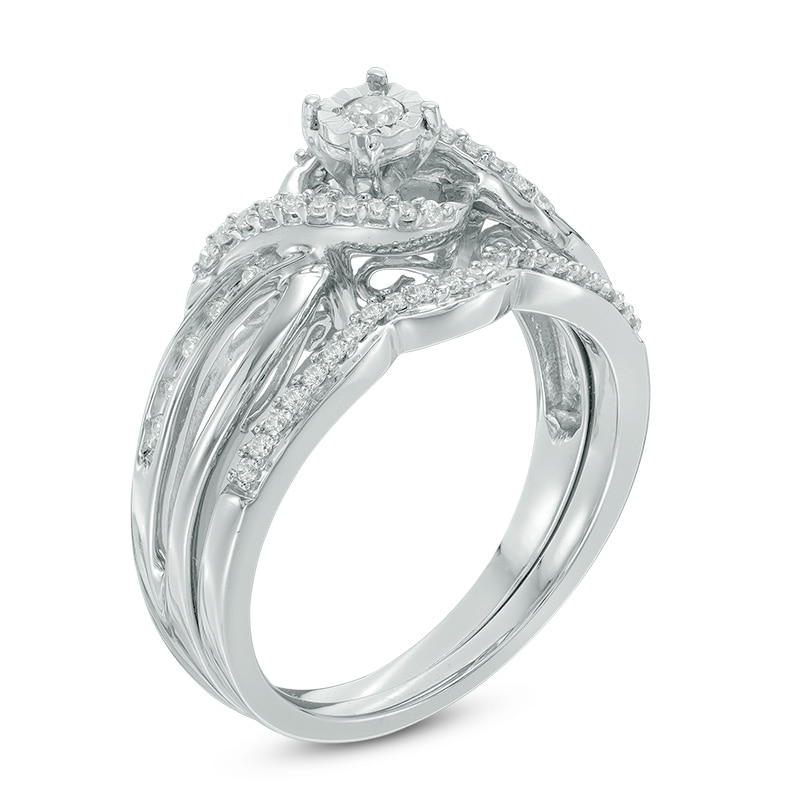 Main Image 2 of 1/4 CT. T.W. Diamond Twist Crossover Bridal Set in Sterling Silver