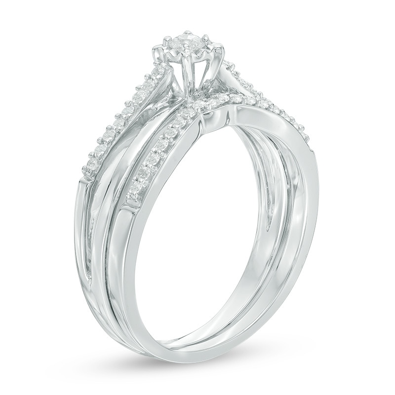 Main Image 2 of 1/4 CT. T.W. Diamond Split Shank Bridal Set in 10K White Gold