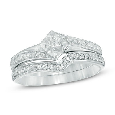 1 10 Ct T W Diamond Bypass Bridal Set In Sterling Silver Bridal