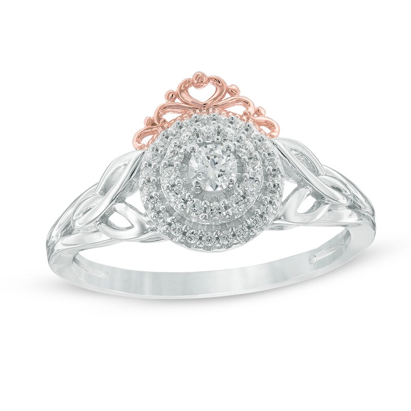 1/4 CT. T.W. Diamond Frame Celtic Trinity Knot and Crown Promise Ring