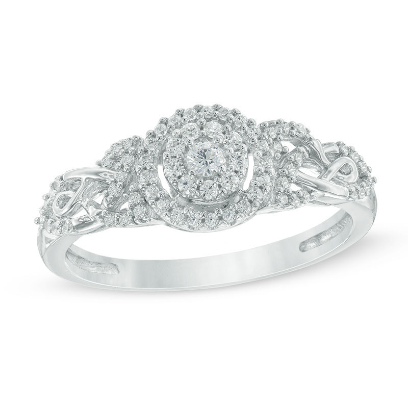 1/4 CT. T.W. Diamond Frame Infinity and Celtic Knot Promise Ring in 10K White Gold