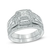 Thumbnail Image 0 of 1/4 CT. T.W. Quad Princess-Cut Diamond Layered Frame Split Shank Vintage-Style Bridal Set in Sterling Silver