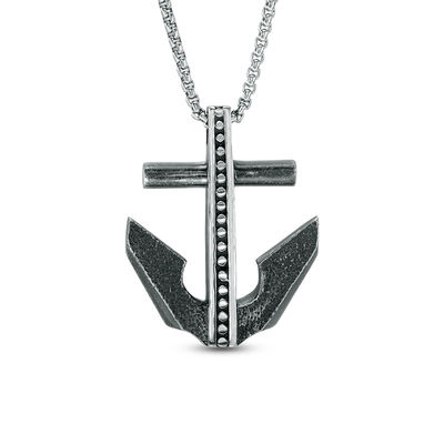 Men's Antique Beaded Anchor Pendant in 