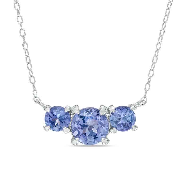 Main Image 1 of Tanzanite Three Stone Necklace in Sterling Silver