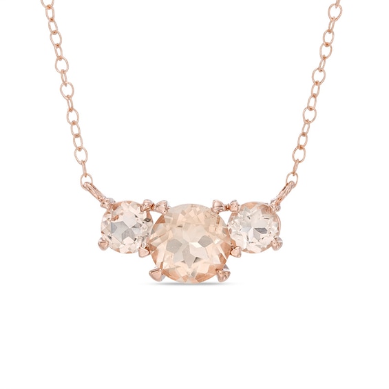 Morganite Three Stone Necklace in 10K Rose Gold