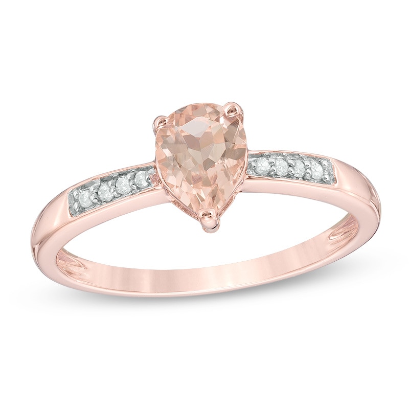 Main Image 1 of Pear-Shaped Morganite and Diamond Accent Ring in 10K Rose Gold