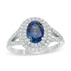 Thumbnail Image 0 of Oval Lab-Created Blue and White Sapphire Double Frame Ring in Sterling Silver