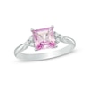 Thumbnail Image 0 of 7.0mm Princess-Cut Lab-Created Pink and White Sapphire Tri-Sides Ring in Sterling Silver