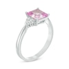 Thumbnail Image 1 of 7.0mm Princess-Cut Lab-Created Pink and White Sapphire Tri-Sides Ring in Sterling Silver