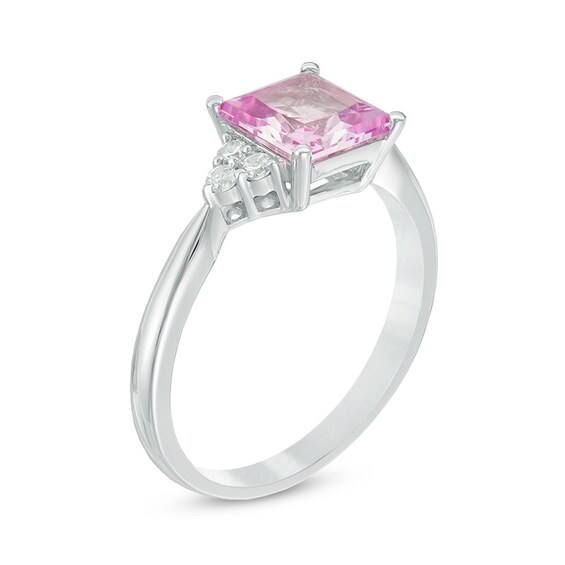 7.0mm Princess-Cut Lab-Created Pink and White Sapphire Tri-Sides Ring in Sterling Silver