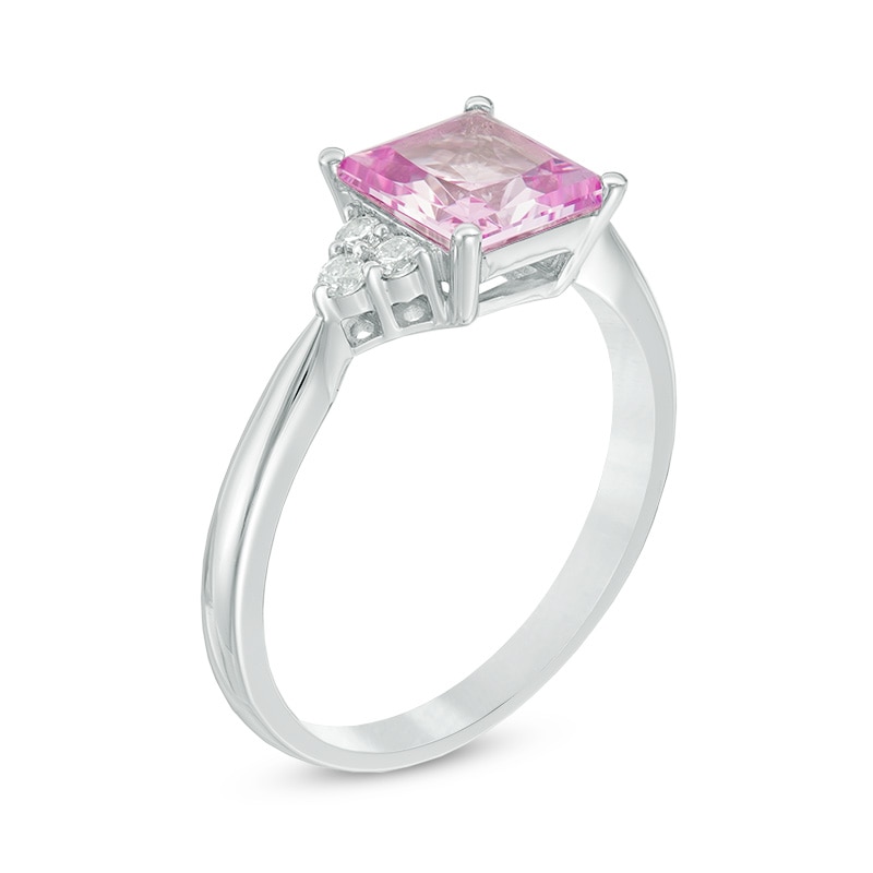 7.0mm Princess-Cut Lab-Created Pink and White Sapphire Tri-Sides Ring in Sterling Silver