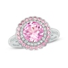 Thumbnail Image 0 of 8.0mm Lab-Created Pink and White Sapphire Double Frame Flower Ring in Sterling Silver