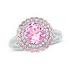 Thumbnail Image 1 of 8.0mm Lab-Created Pink and White Sapphire Double Frame Flower Ring in Sterling Silver