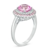 Thumbnail Image 1 of 8.0mm Lab-Created Pink and White Sapphire Double Frame Flower Ring in Sterling Silver