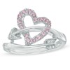 Thumbnail Image 1 of Lab-Created Pink and White Sapphire Heart and Arrow Wrap Ring in Sterling Silver