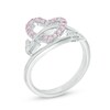 Thumbnail Image 2 of Lab-Created Pink and White Sapphire Heart and Arrow Wrap Ring in Sterling Silver