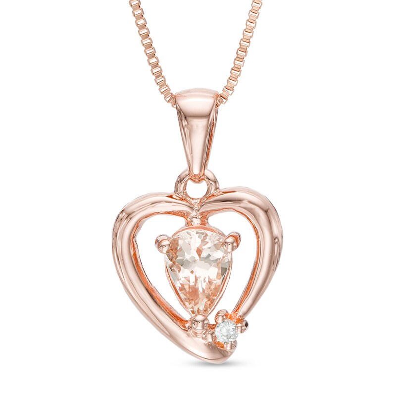 Main Image 1 of Pear-Shaped Morganite and Lab-Created White Sapphire Heart Pendant in Sterling Silver with 14K Rose Gold Plate