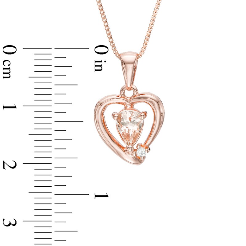 Main Image 2 of Pear-Shaped Morganite and Lab-Created White Sapphire Heart Pendant in Sterling Silver with 14K Rose Gold Plate