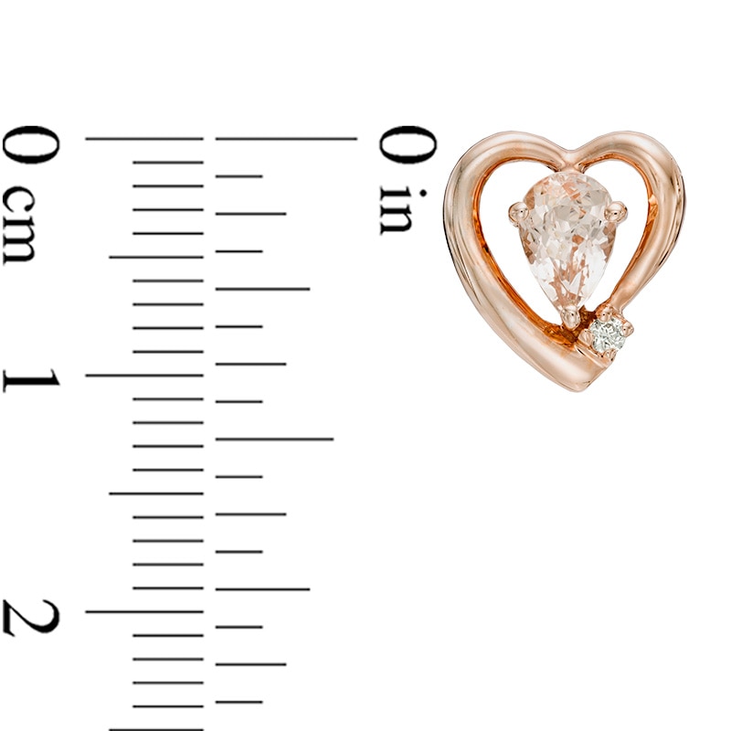 Main Image 2 of Pear-Shaped Morganite and Lab-Created White Sapphire Heart Stud Earrings in Sterling Silver with 14K Rose Gold Plate