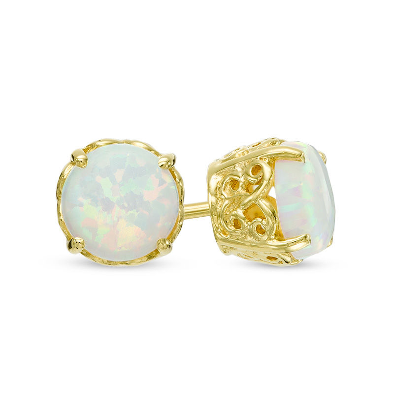6.0mm Lab-Created Opal Solitaire Stud Earrings in 10K Gold