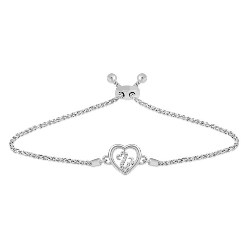 Main Image 1 of Open Hearts by Jane Seymour™ 1/20 CT. T.W. Diamond Heart Frame Bolo Bracelet in Sterling Silver - 9.0&quot;
