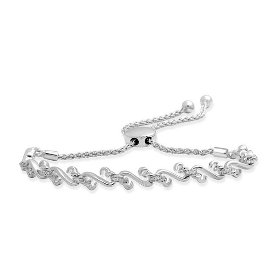 Open Hearts by Jane Seymourâ¢ 1/20 CT. T.w. Diamond Sideways Link Bolo Bracelet in Sterling Silver - 9.5"