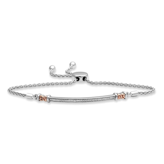 Open Hearts by Jane Seymourâ¢ 1/10 CT. T.w. Diamond Bar Bolo Bracelet in Sterling Silver and 10K Rose Gold - 9.0"