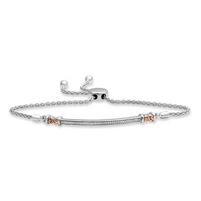 Open Hearts by Jane Seymour™ 1/10 CT. T.W. Diamond Bar Bolo Bracelet in Sterling Silver and 10K Rose Gold - 9.0"