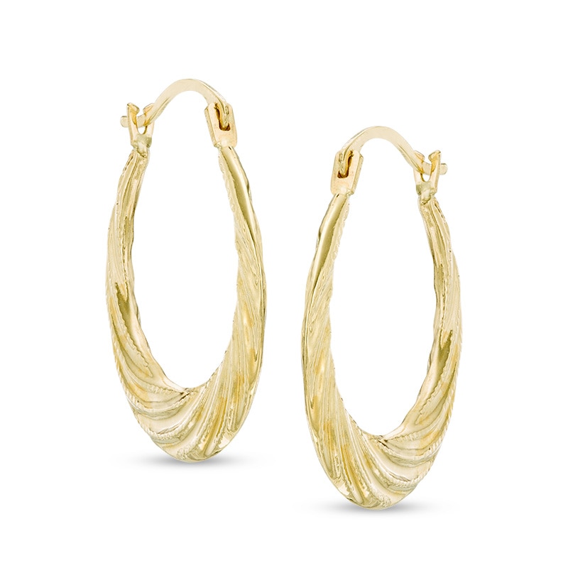 Main Image 1 of Textured Swirl Hoop Earrings in Hollow 14K Gold