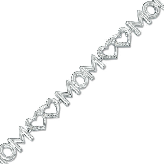 Diamond Accent Double Heart Mom Bracelet in Sterling Silver - 7.5"