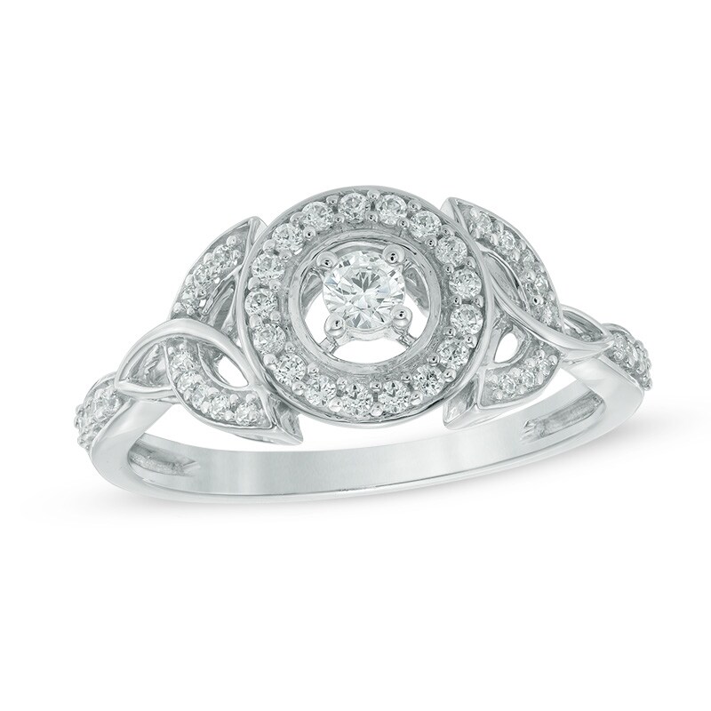 1/3 CT. T.W. Diamond Frame Celtic Trinity Knot Ring in 10K White Gold