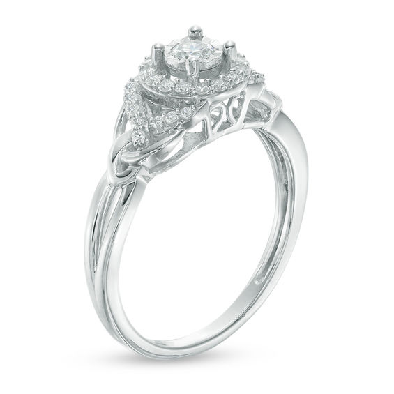 1/3 CT. T.w. Diamond Frame Celtic Knot Ring in 10K White Gold