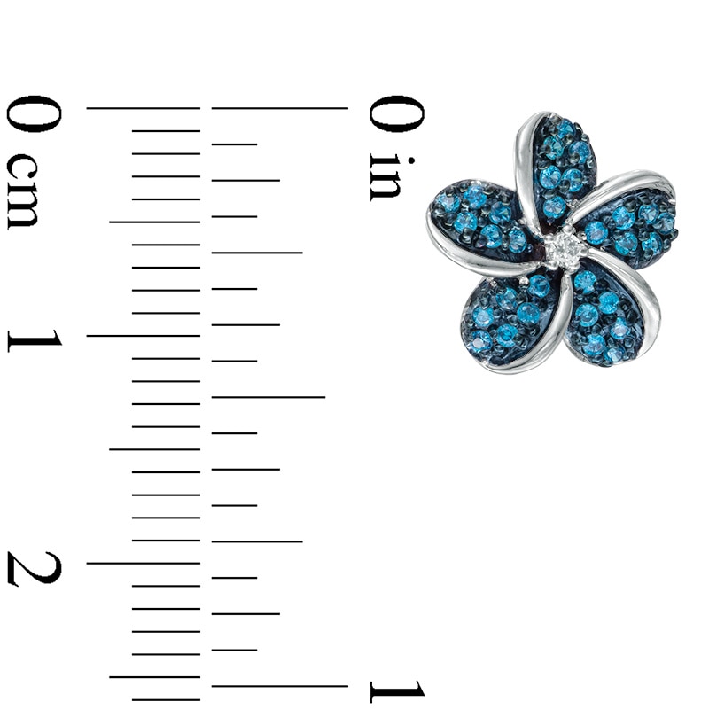 1/3 CT. T.W. Enhanced Blue and White Diamond Pinwheel Flower Stud Earrings in Sterling Silver