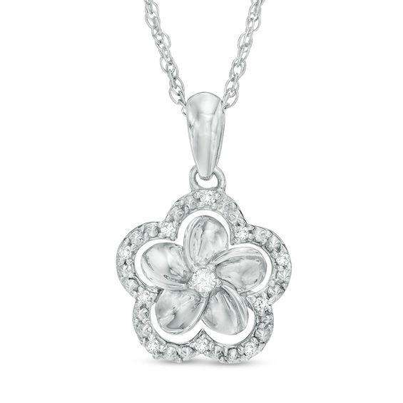 Diamond Accent Scallop Frame Flower Pendant in 10K White Gold