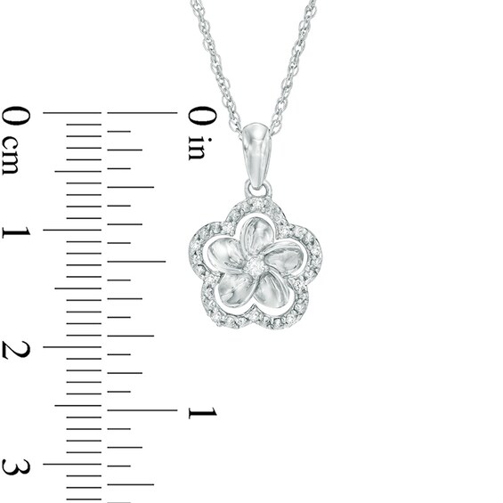 Diamond Accent Scallop Frame Flower Pendant in 10K White Gold